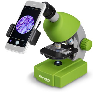 Мікроскоп Bresser Junior 40x-640x Green з набором для дослідів та адаптером для смартфона
