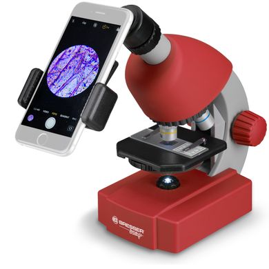 Мікроскоп Bresser Junior 40x-640x Red з набором для дослідів та адаптером для смартфона